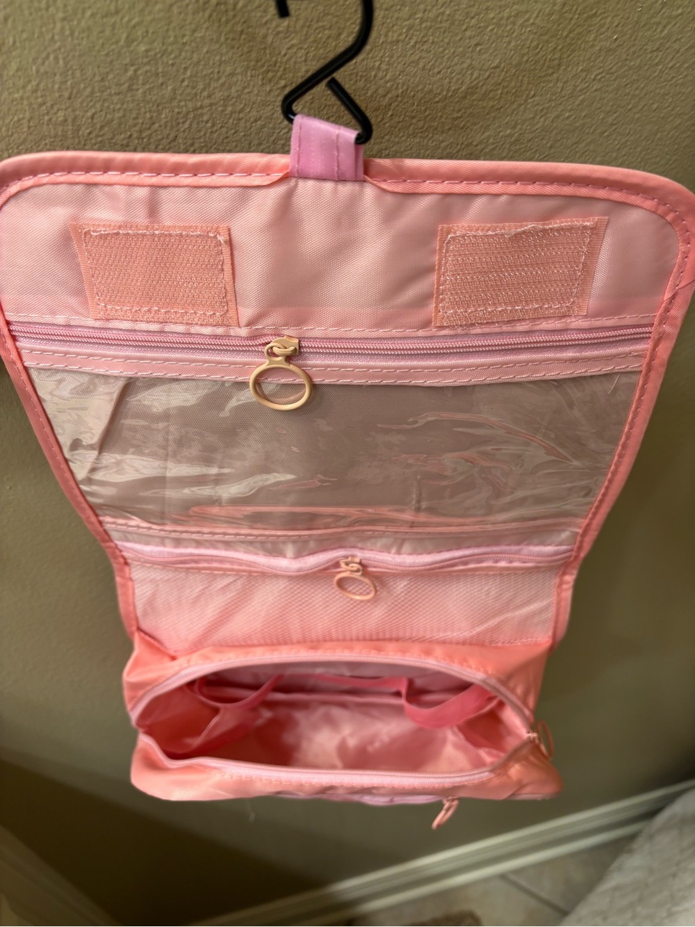 Hanging Pink Travel Toiletry Organizer Bag with Hook